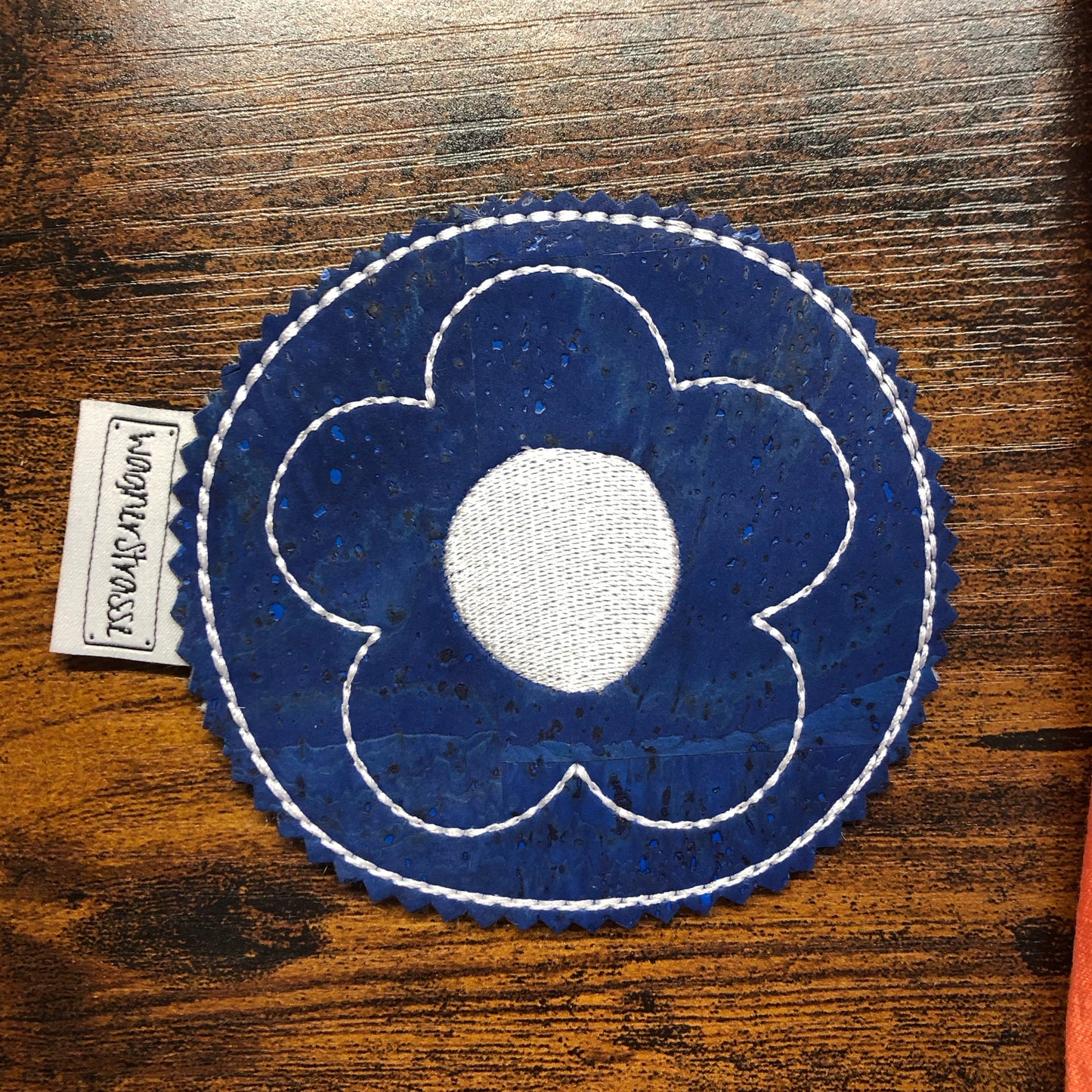 Getränke Untersetzer Kork Blume blau weiss