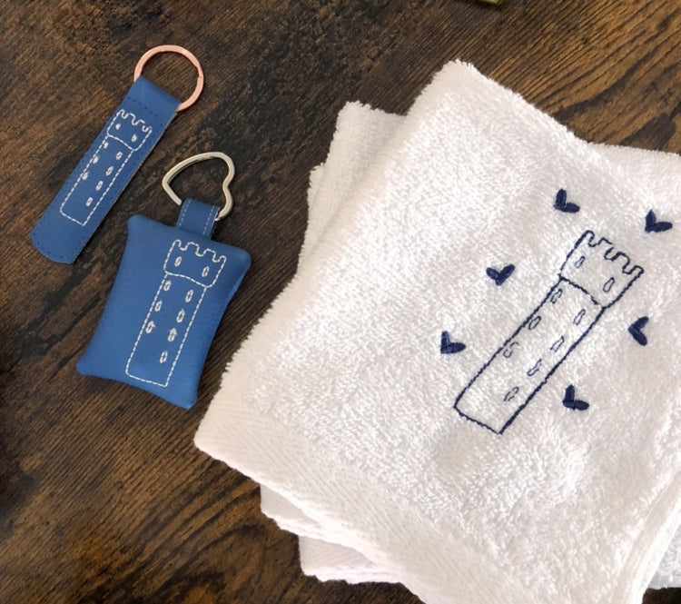 Handtücher bestickt mit Ravensburger Mehlsack Turm