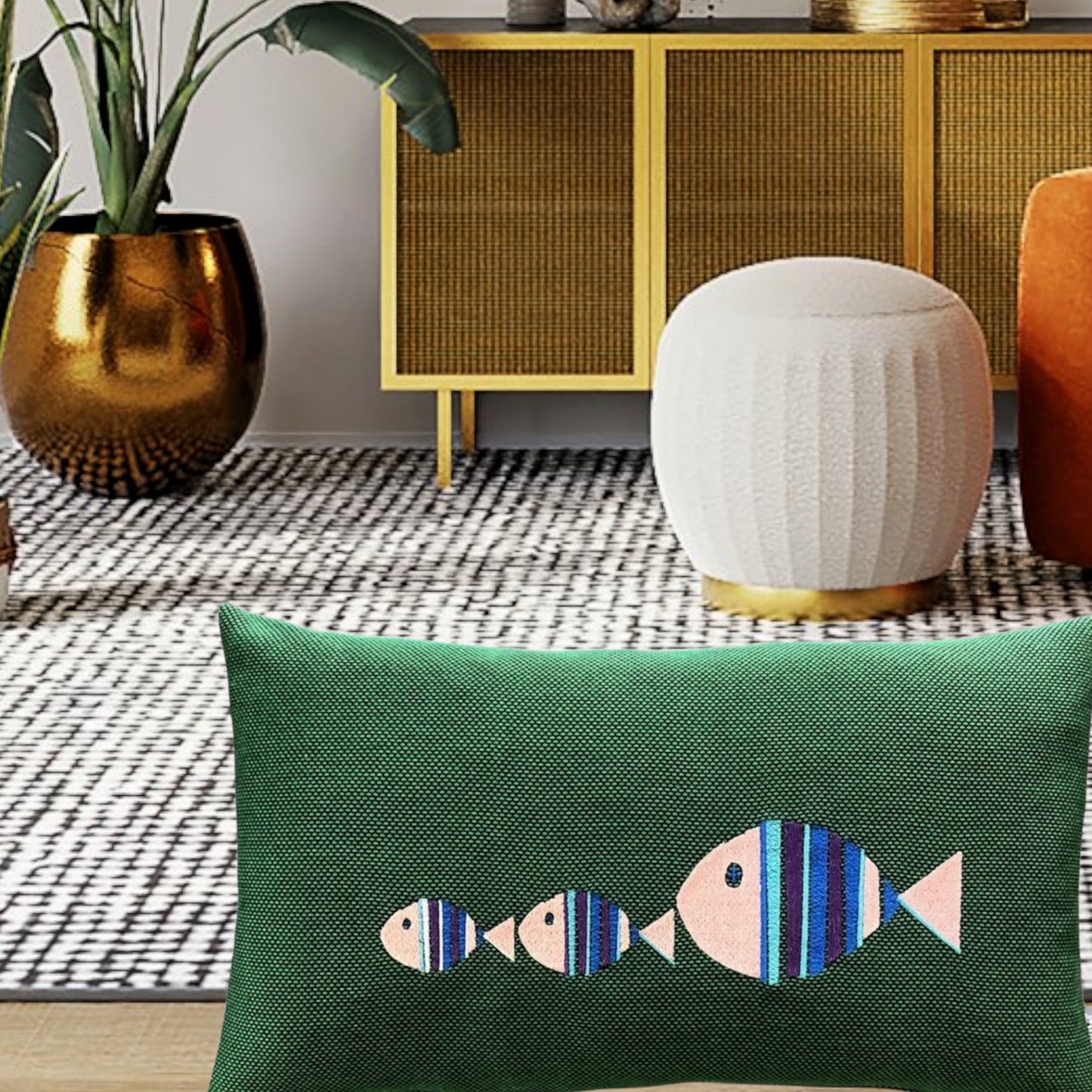 Kissen mit Fische Stickerei
