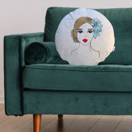 Rundes Kissen mit Ballerina Stickerei hell