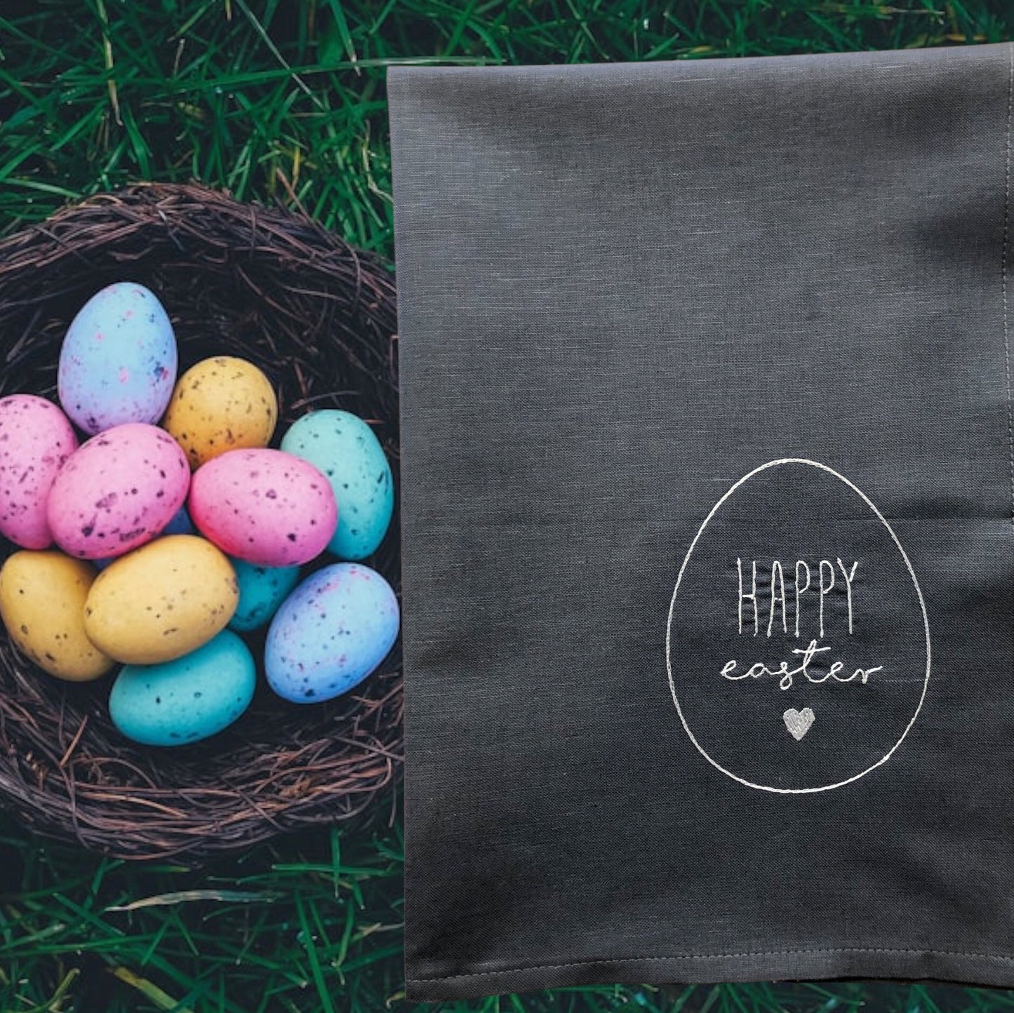 Geschirrtuch mit Stickerei für Ostern