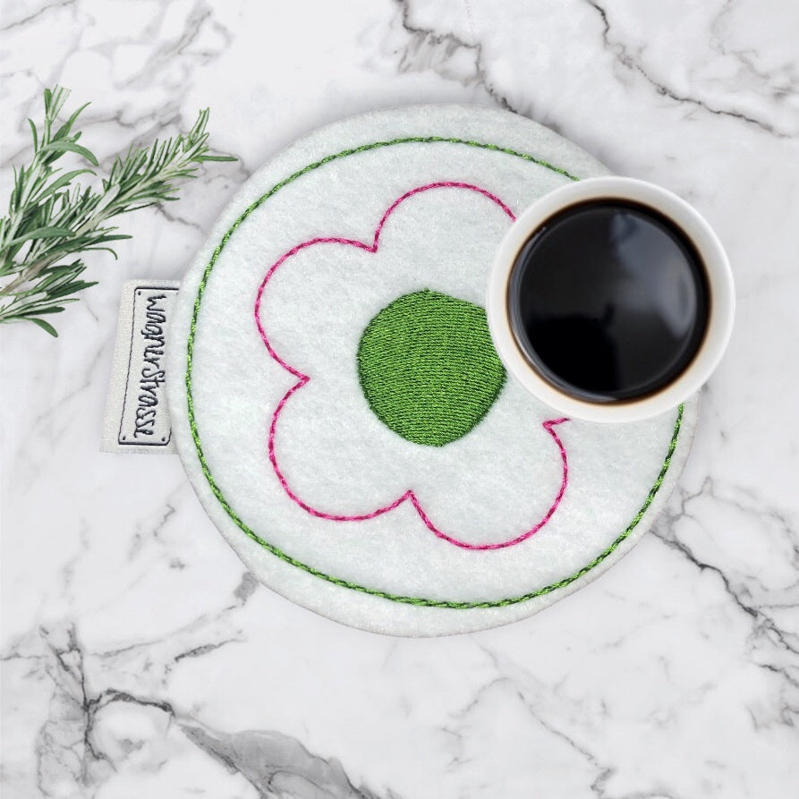 Getränke Untersetzer Mugrug mit Blume Stickerei