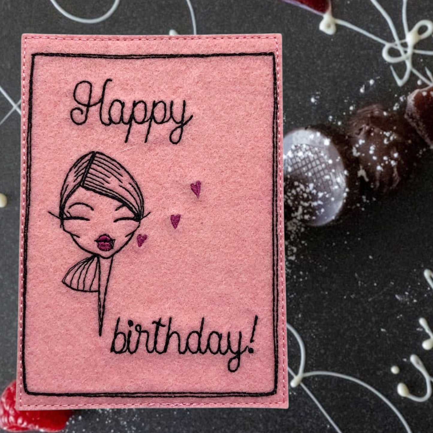 Postkarte gestickt birthday