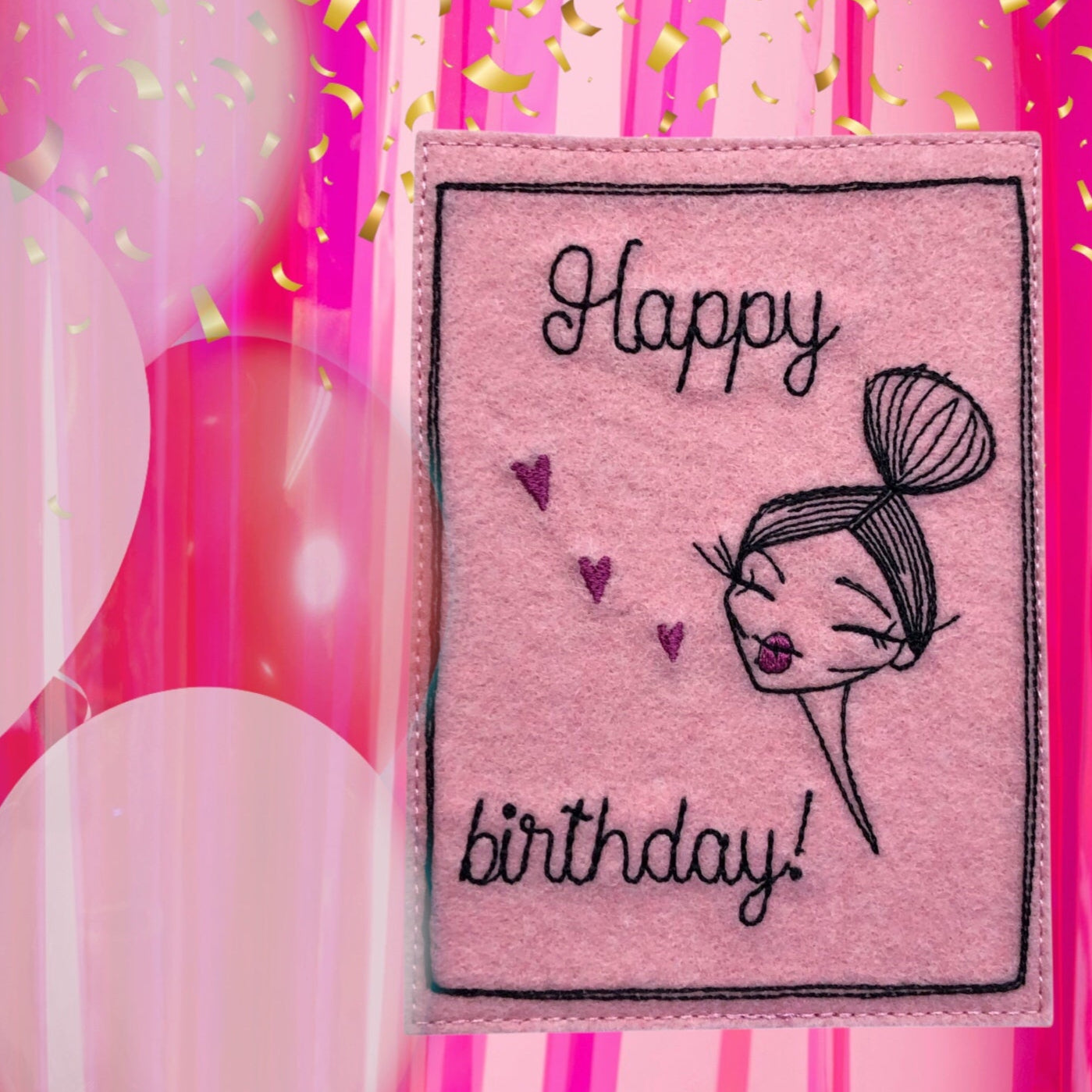 Postkarte gestickt birthday