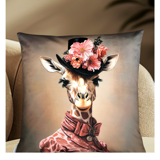 Cooles samtweiches Kissen Giraffe Dame sand