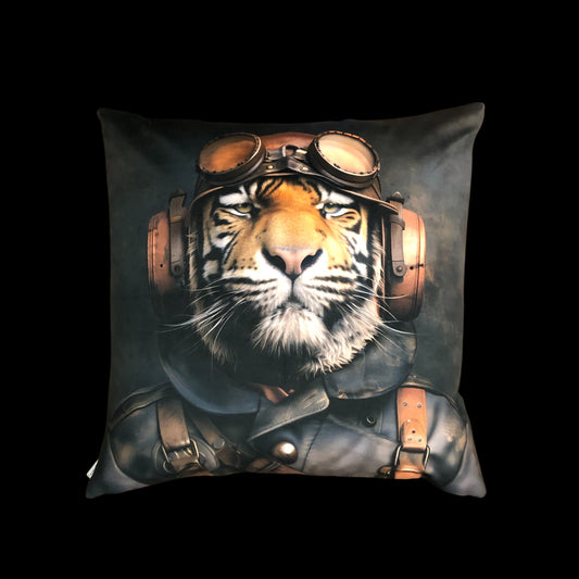 Cooles samtweiches Kissen Tiger mit Sturmbrille