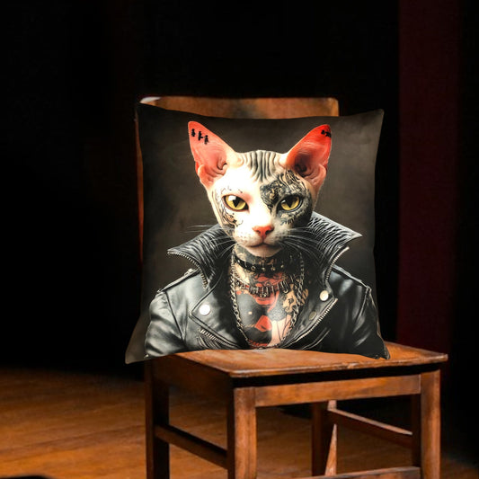 Cooles samtweiches Kissen Rockstar Katze