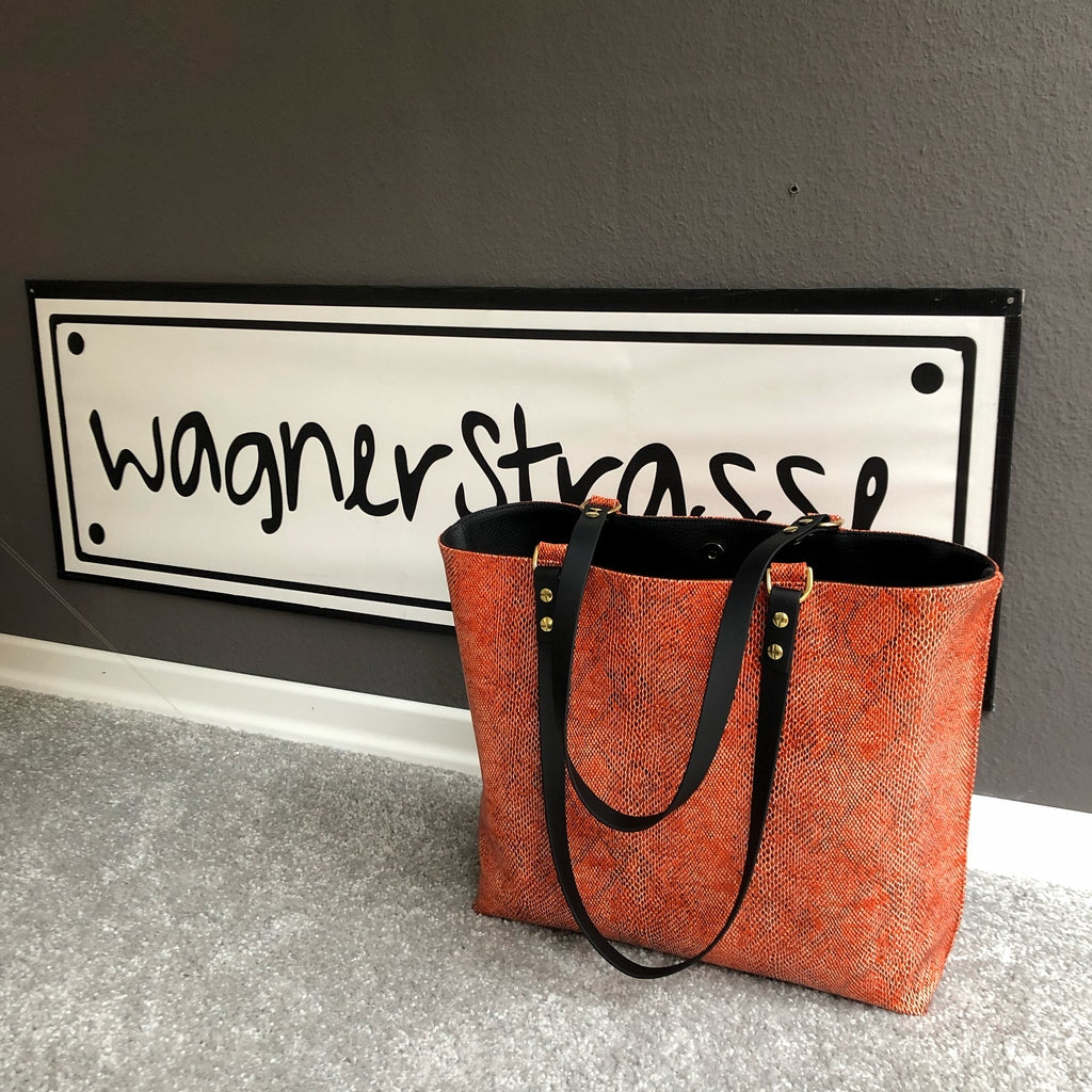 Shopper Tasche Snake Orange mit Schwarz