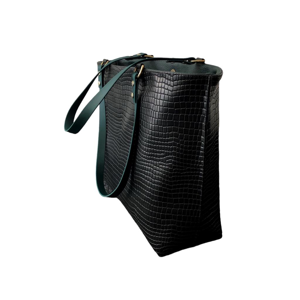 Shopper Tasche Python schwarz mit Forest Grün