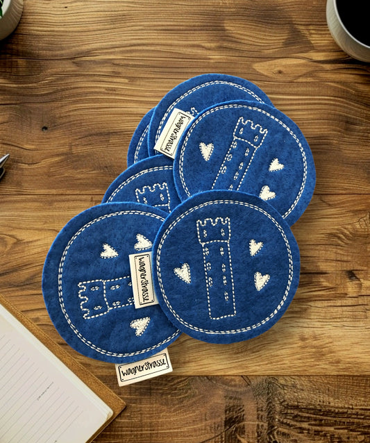 Getränke Untersetzer mit Mehlsack Stickerei