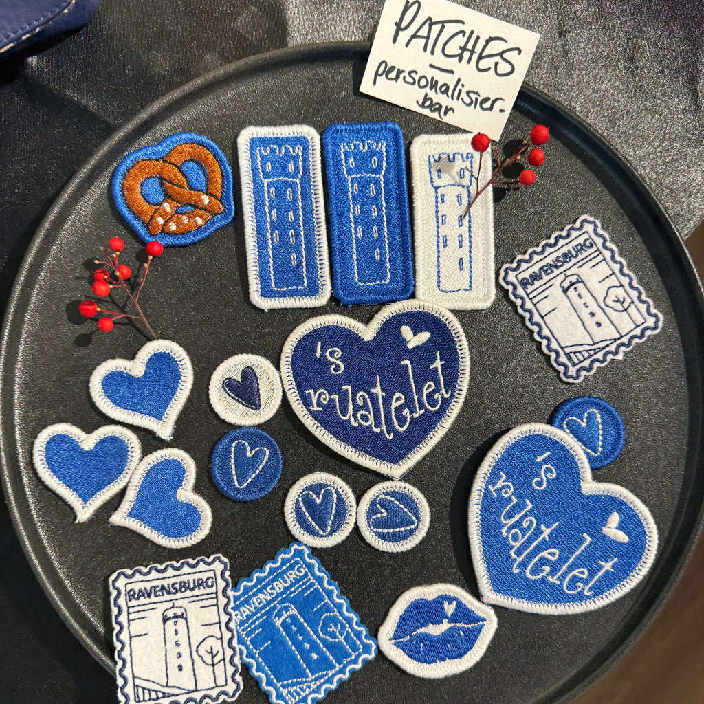Gestickte Patches mit Mehlsack und Herzen