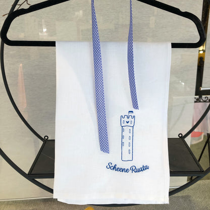 Geschirrtuch mit Scheene Ruata oder Mehlsack Stickerei