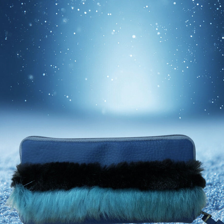 Grosses Portemonnaie mit Faux Fur, Leo, Fächertaschen, Reissverschluss