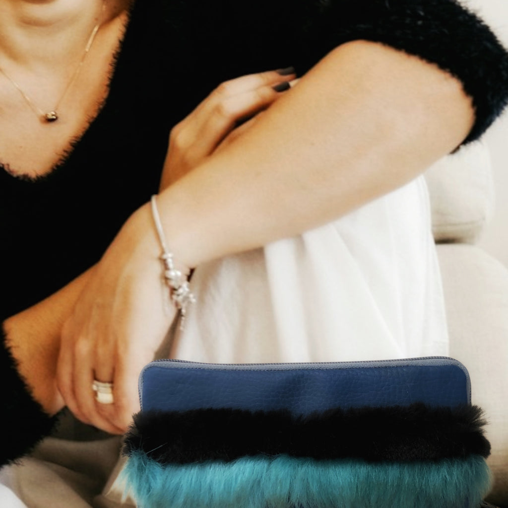 Grosses Portemonnaie mit Faux Fur, Leo, Fächertaschen, Reissverschluss
