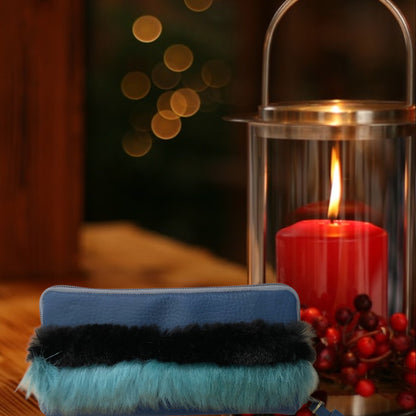 Grosses Portemonnaie mit Faux Fur, Leo, Fächertaschen, Reissverschluss