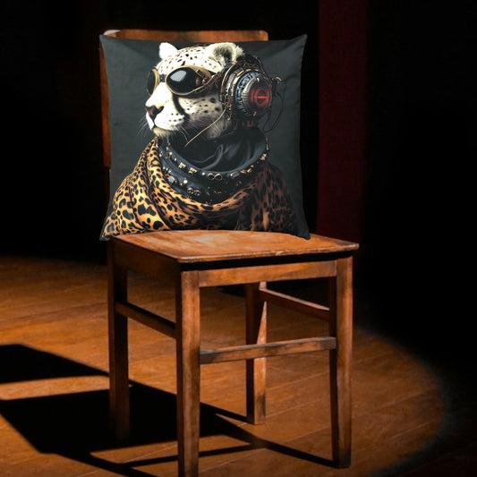 Cooles samtweiches Kissen Gepard mit Leo und Sturmbrille