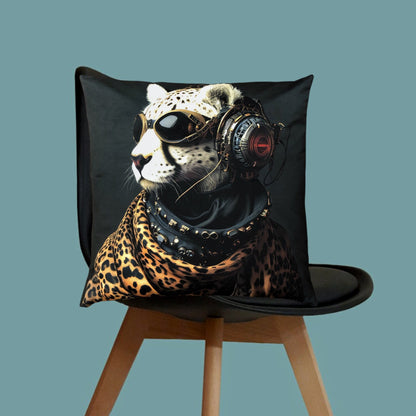 Cooles samtweiches Kissen Gepard mit Leo und Sturmbrille