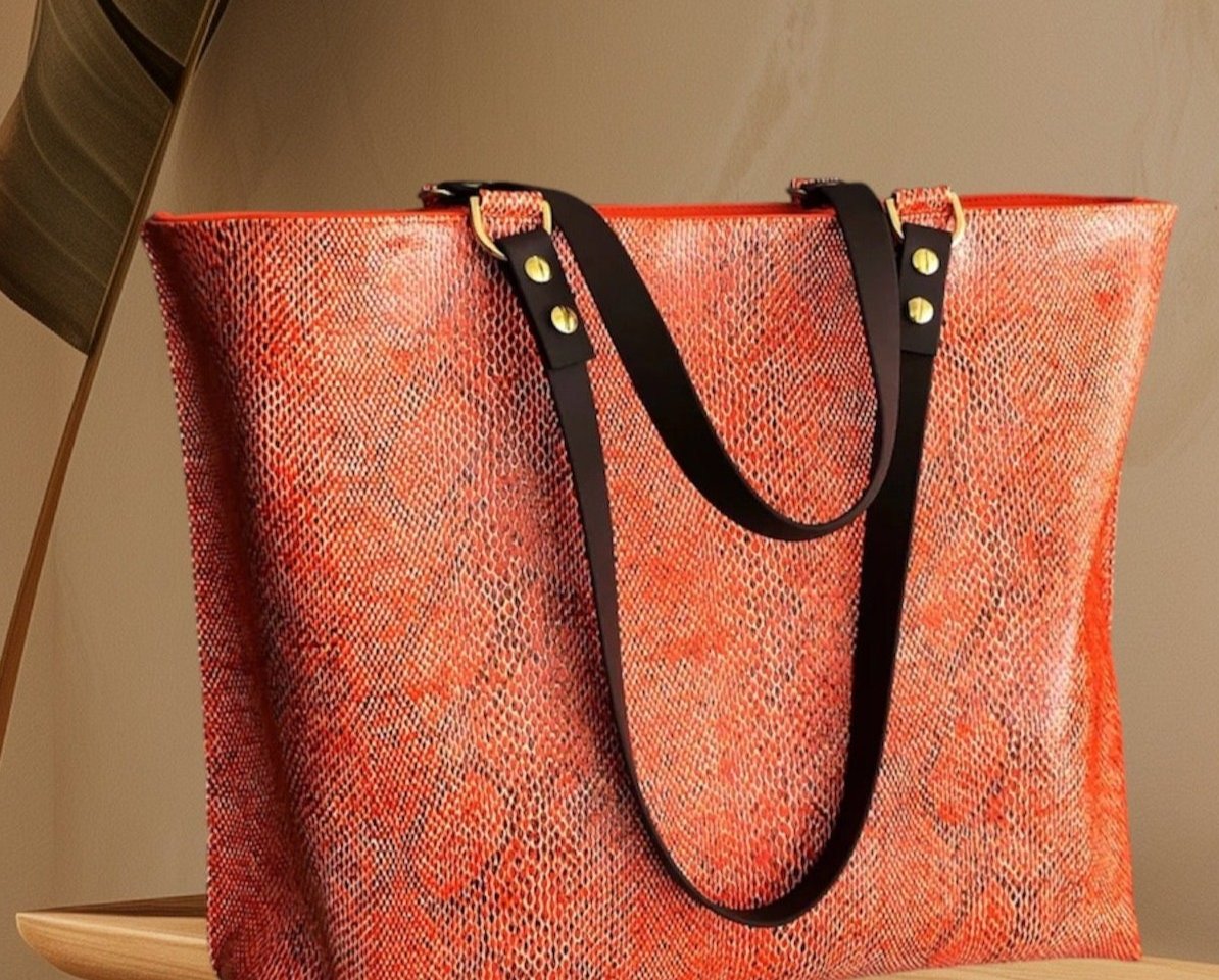 Shopper Tasche Snake Orange mit Schwarz