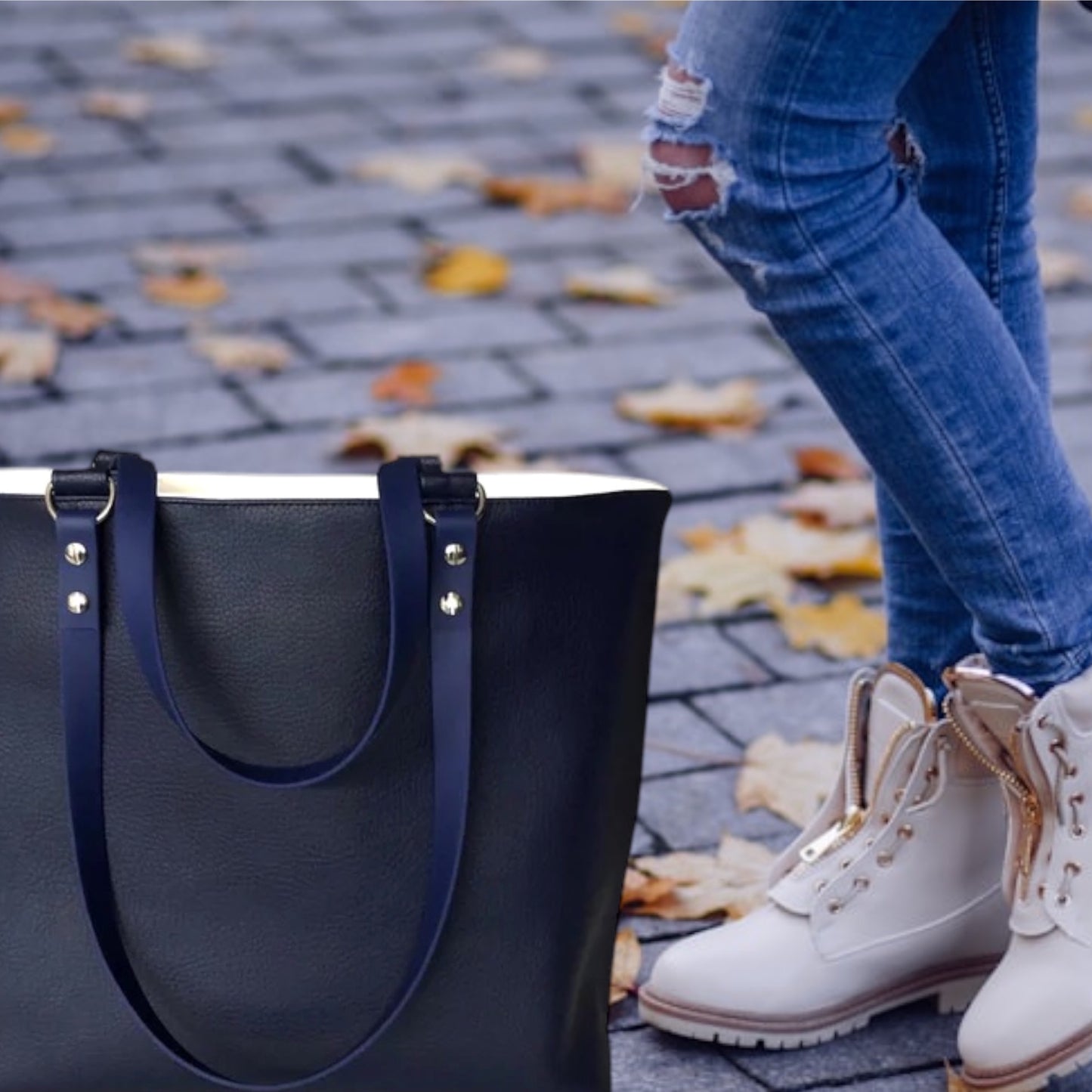 Shopper Tasche Navy Blau Weiss