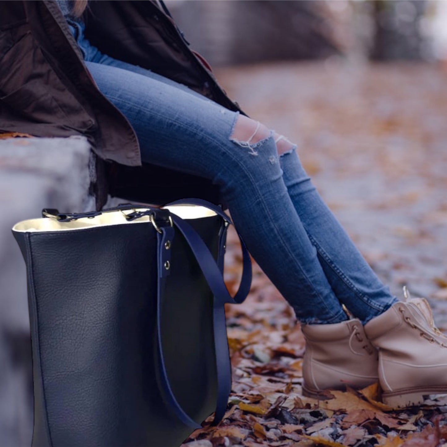 Shopper Tasche Navy Blau Weiss