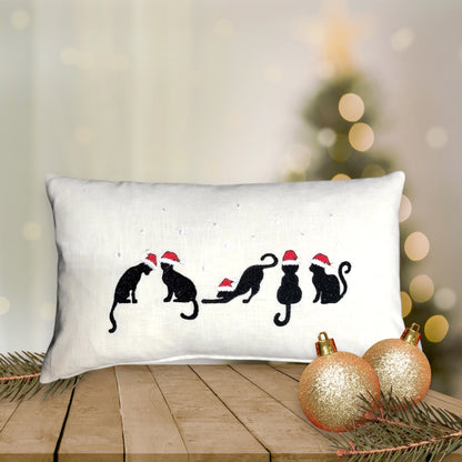 Katzen mit Zipfelmütze besticktes Kissen 30x50 cm