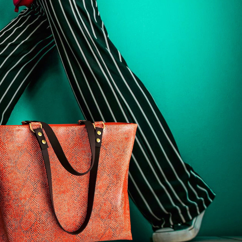 Shopper Tasche Snake Orange mit Schwarz