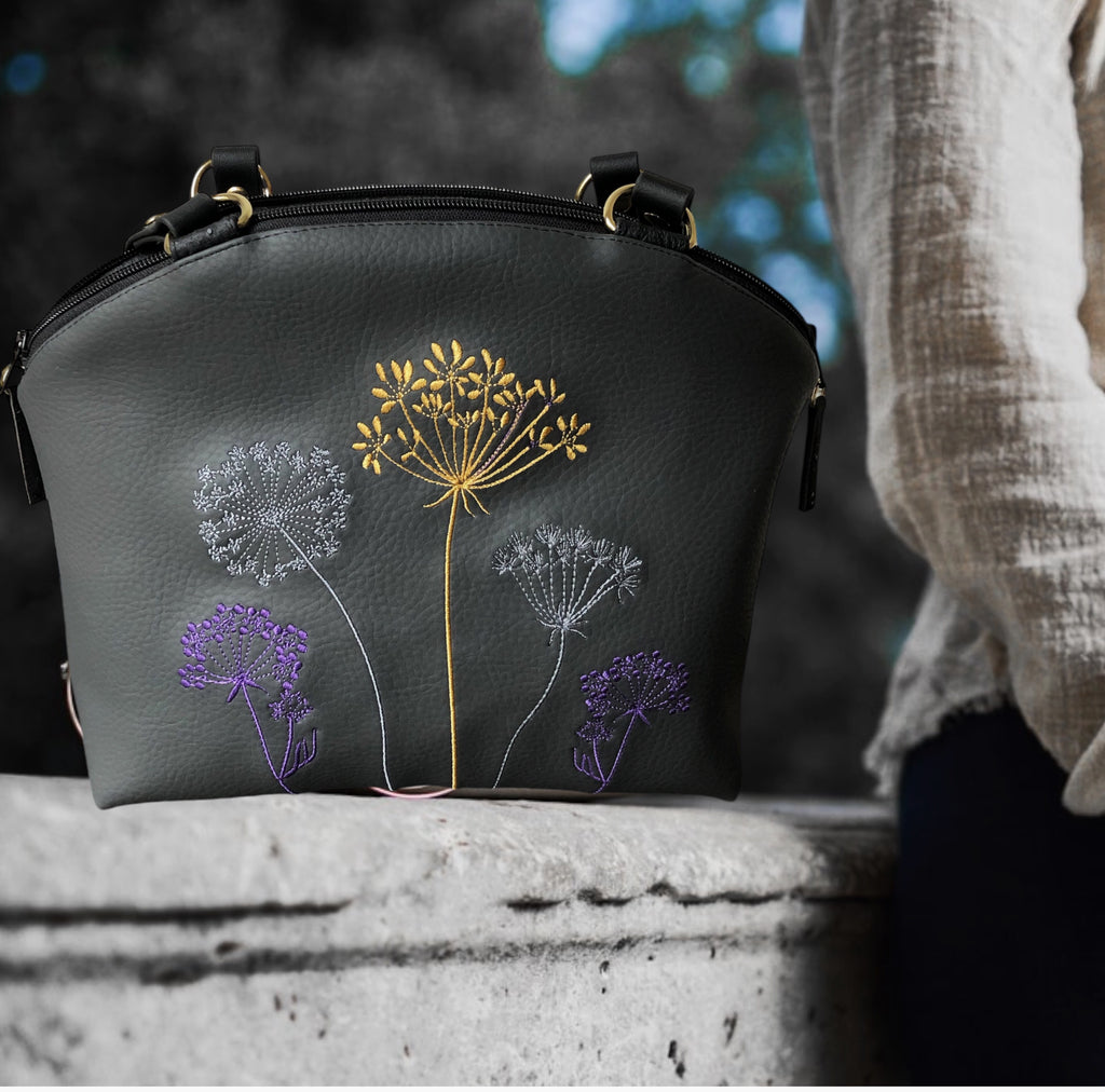 Kleiner Shopper in dunkelgrau mit Blumen Stickerei