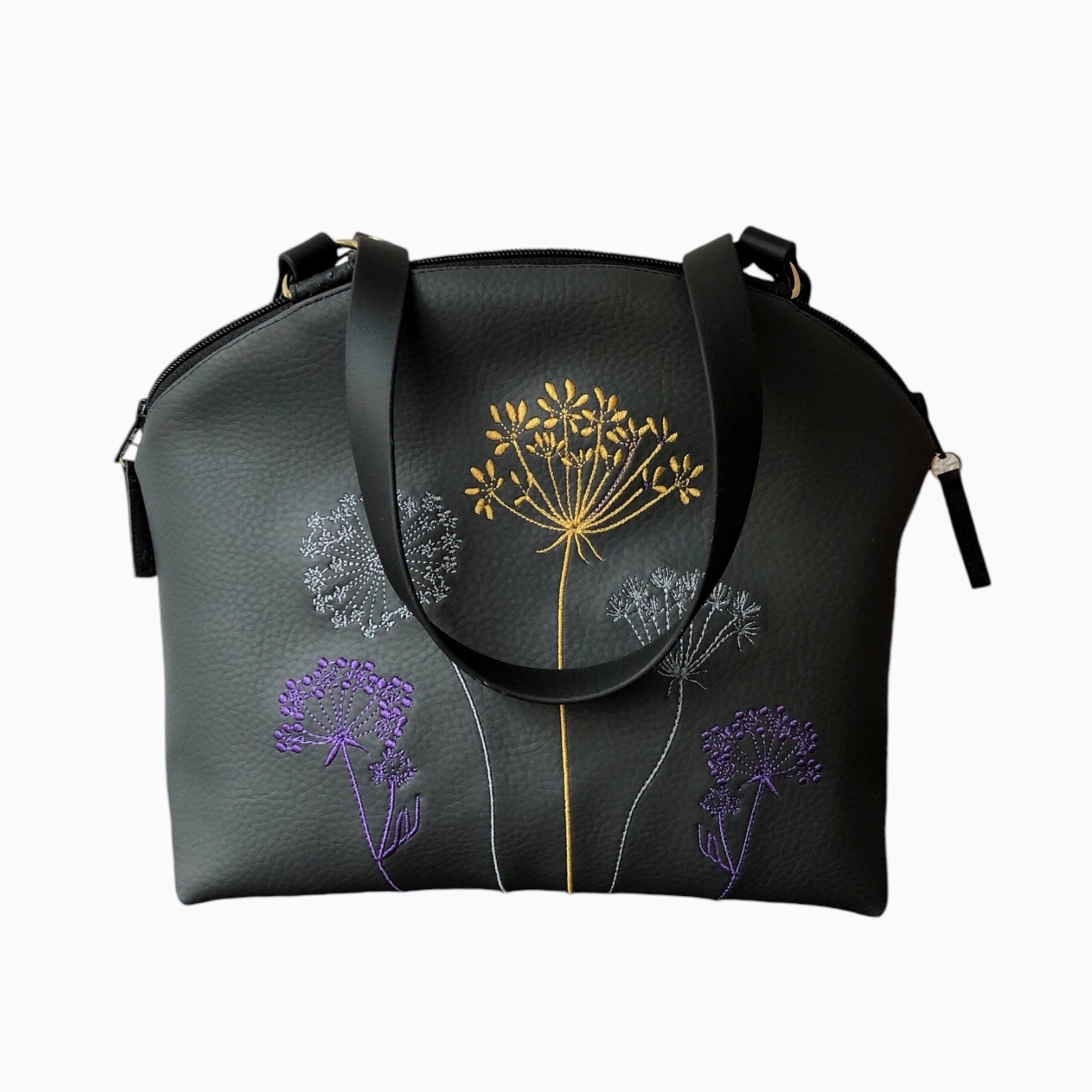 Kleiner Shopper in dunkelgrau mit Blumen Stickerei