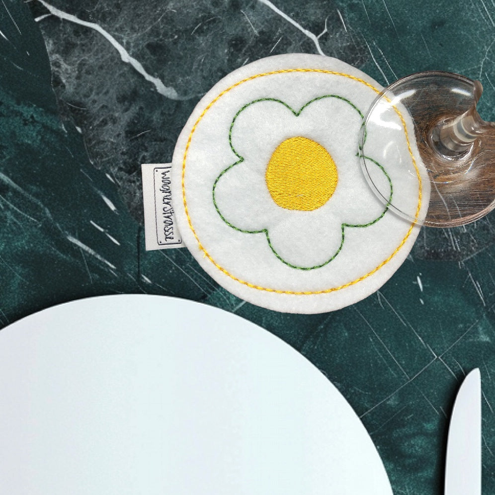 Getränke Untersetzer Mugrug mit Blume Stickerei
