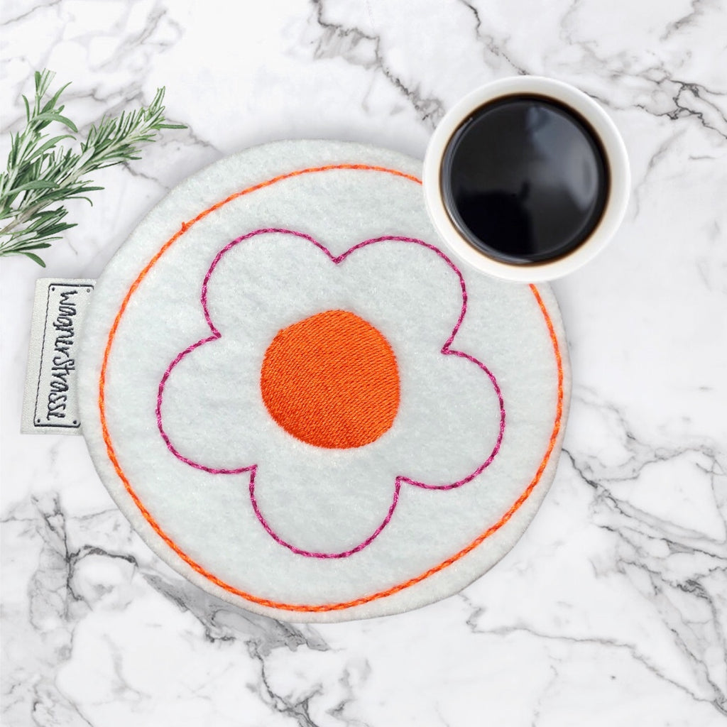 Getränke Untersetzer Mugrug mit Blume Stickerei