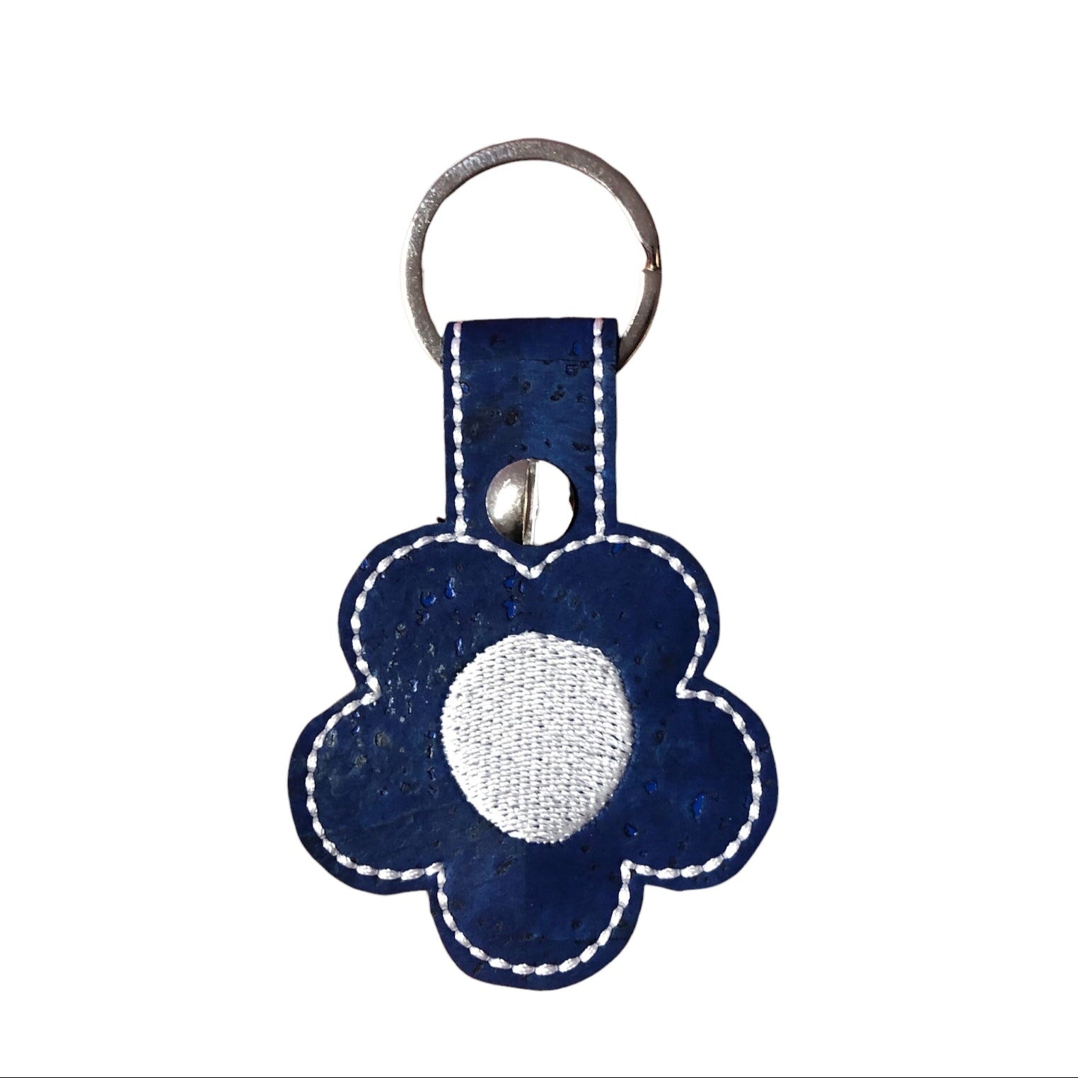 Bag Charm Schlüsselanhänger aus Kork in blau weiss
