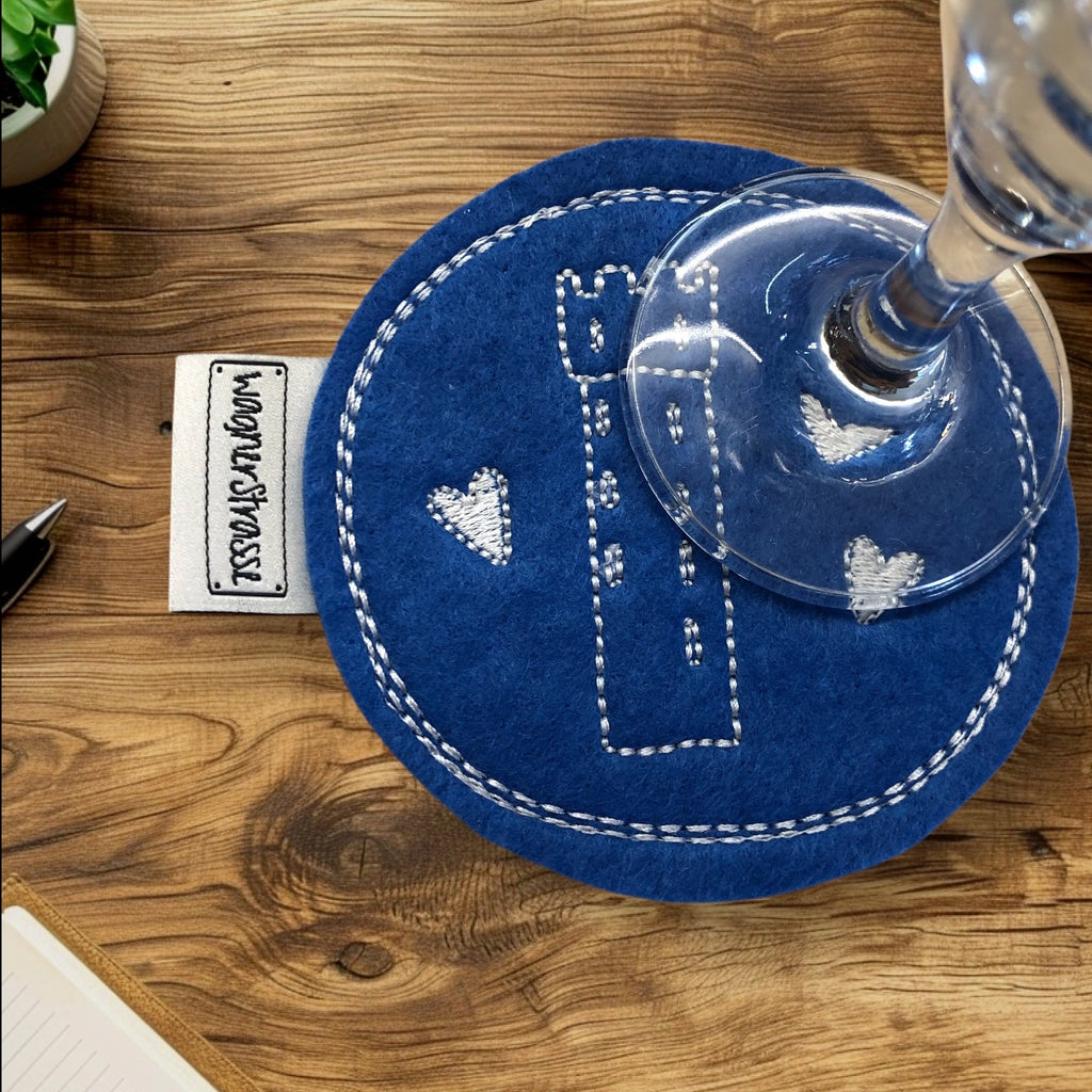 Getränke Untersetzer mit Mehlsack Stickerei