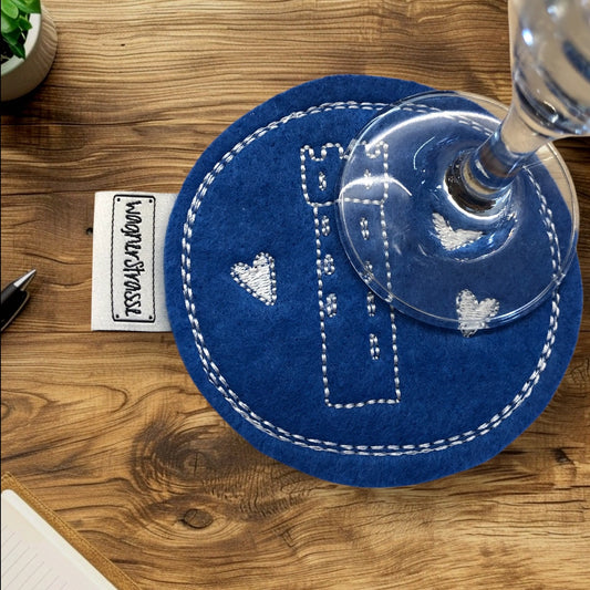 Getränke Untersetzer mit Mehlsack Stickerei