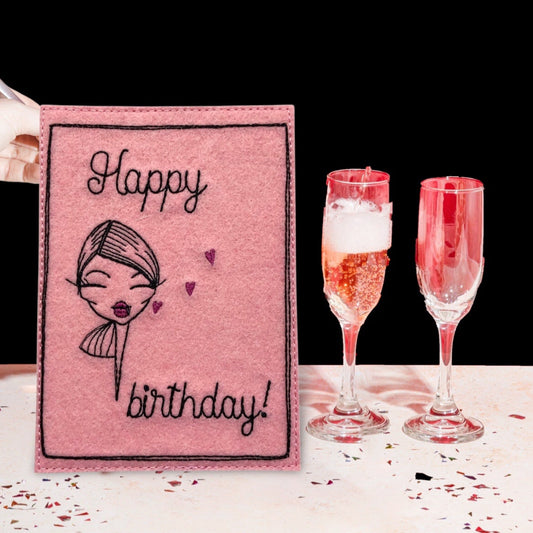 Postkarte gestickt birthday