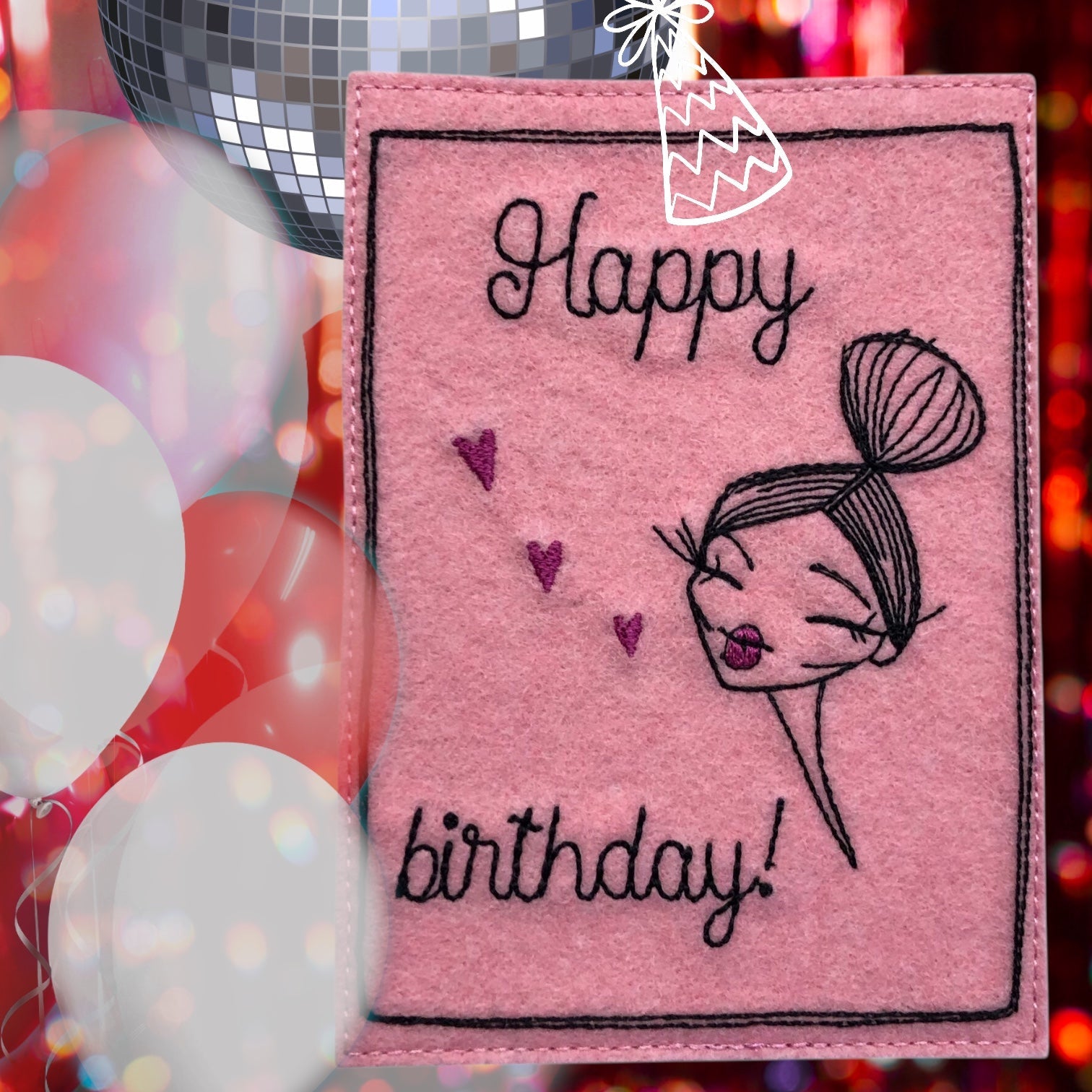 Postkarte gestickt birthday