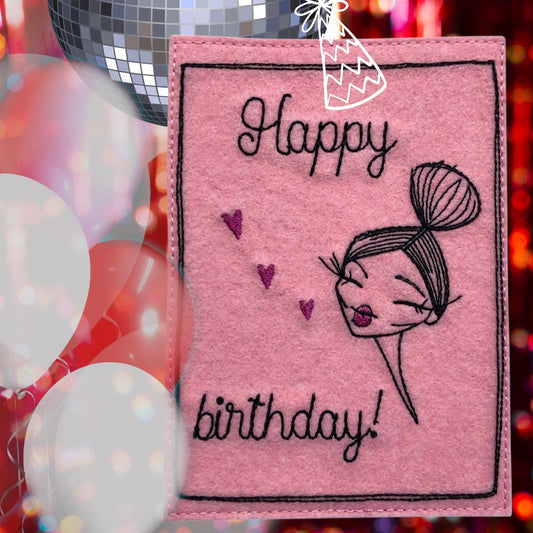 Postkarte gestickt birthday