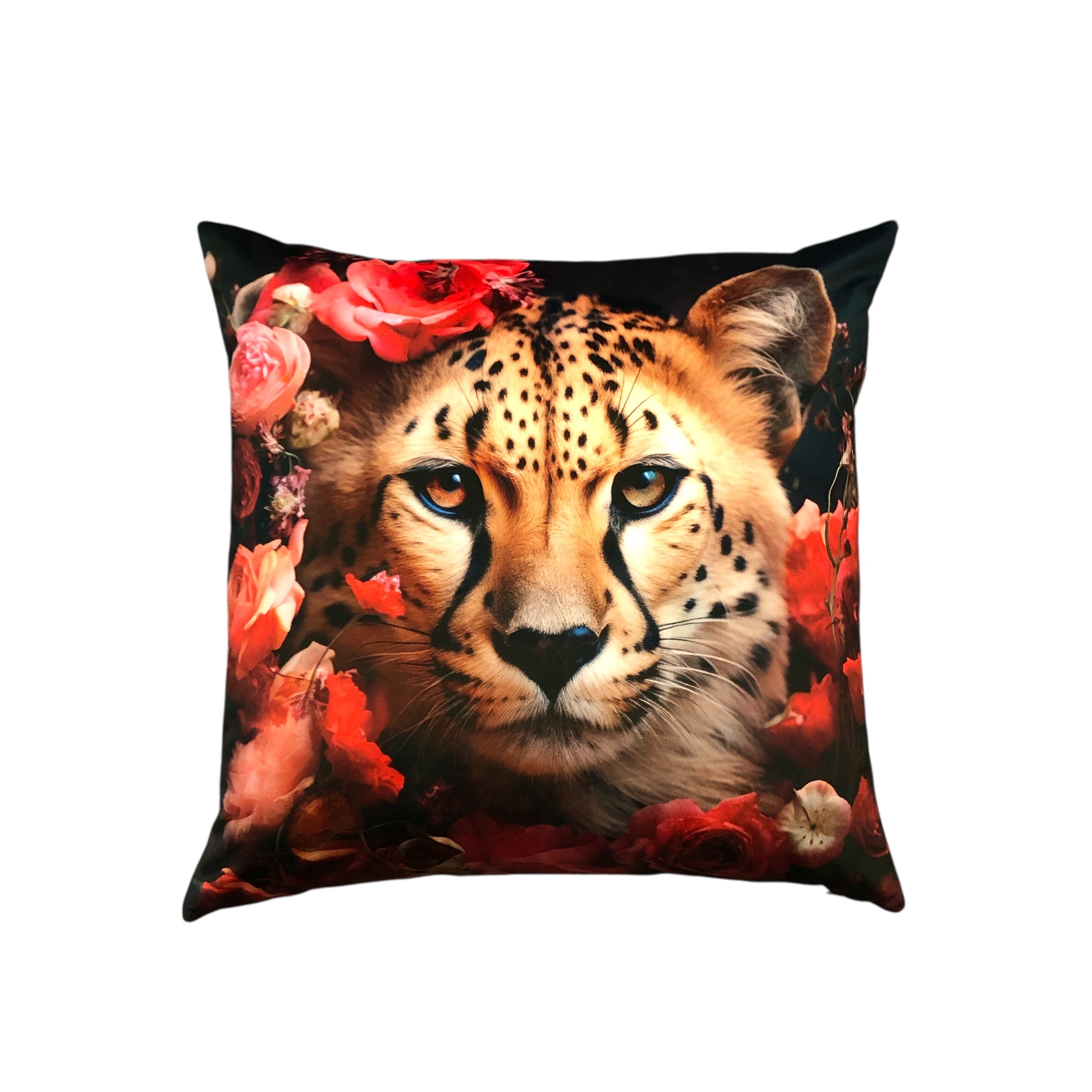 Cooles samtweiches Kissen Gepard mit Rosen