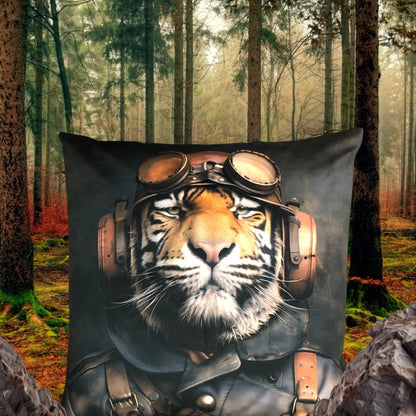 Cooles samtweiches Kissen Tiger mit Sturmbrille
