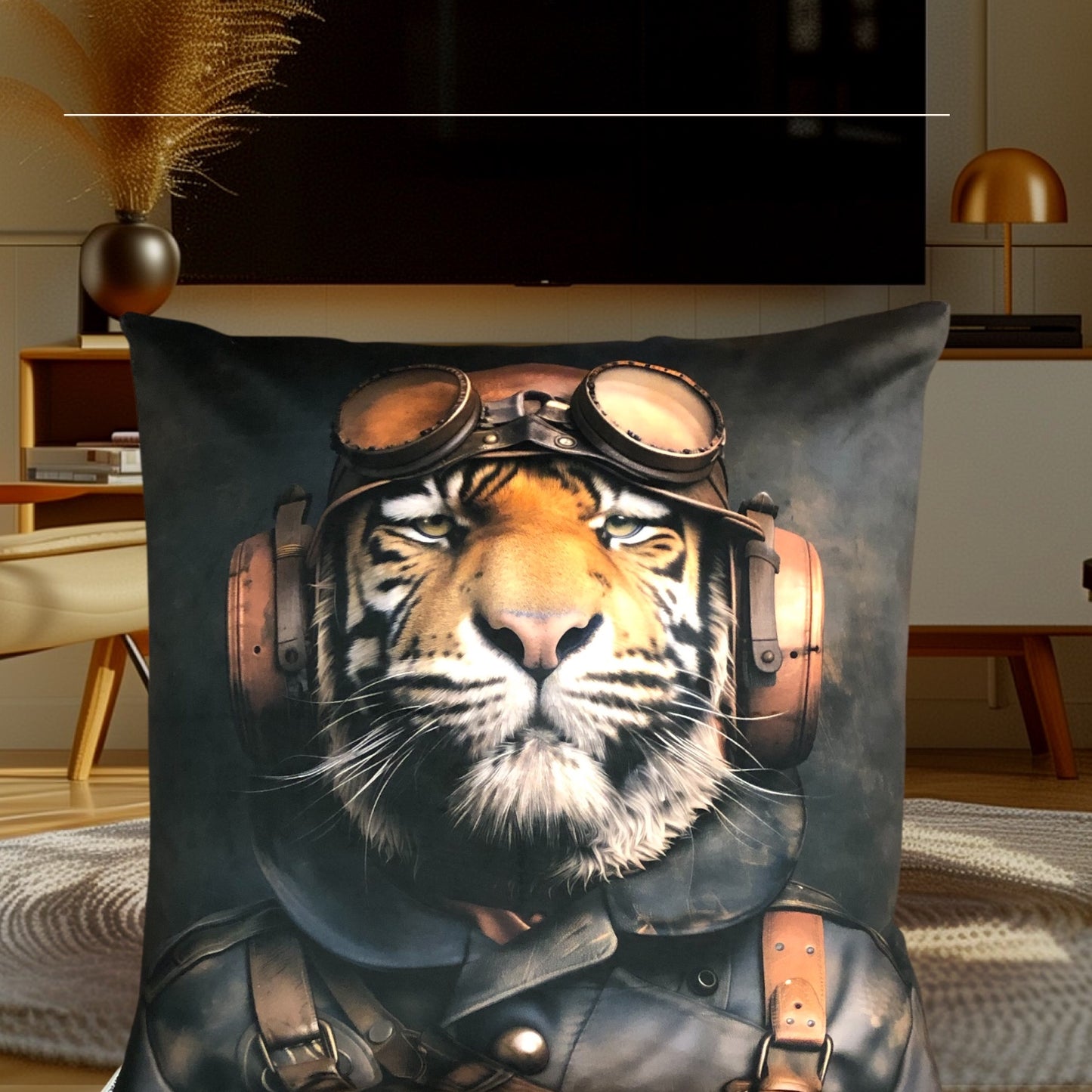 Cooles samtweiches Kissen Tiger mit Sturmbrille