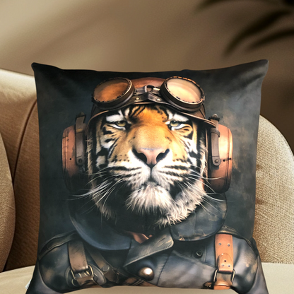 Cooles samtweiches Kissen Tiger mit Sturmbrille