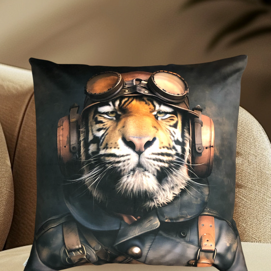 Cooles samtweiches Kissen Tiger mit Sturmbrille