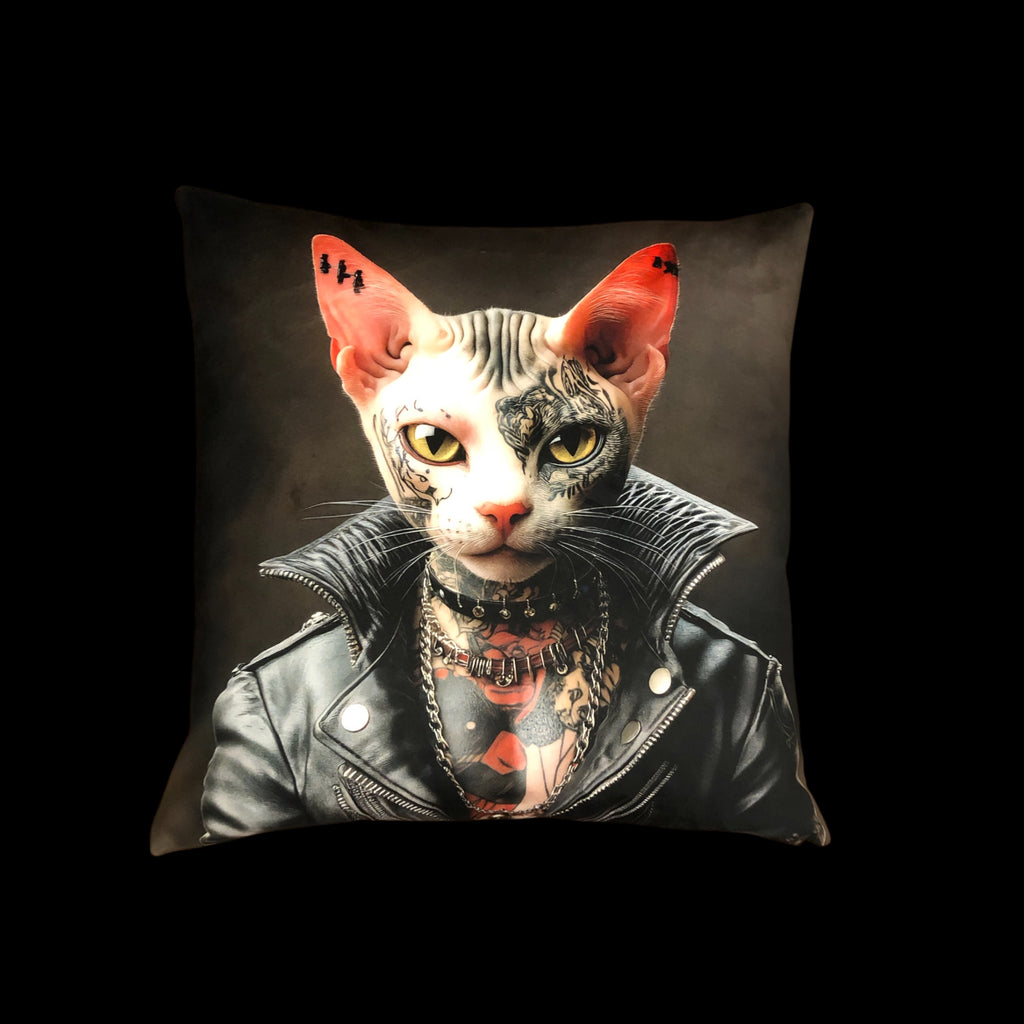 Cooles samtweiches Kissen Rockstar Katze