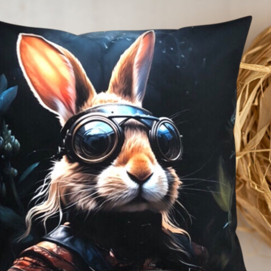 Cooles samtweiches Kissen Rockstar Hase