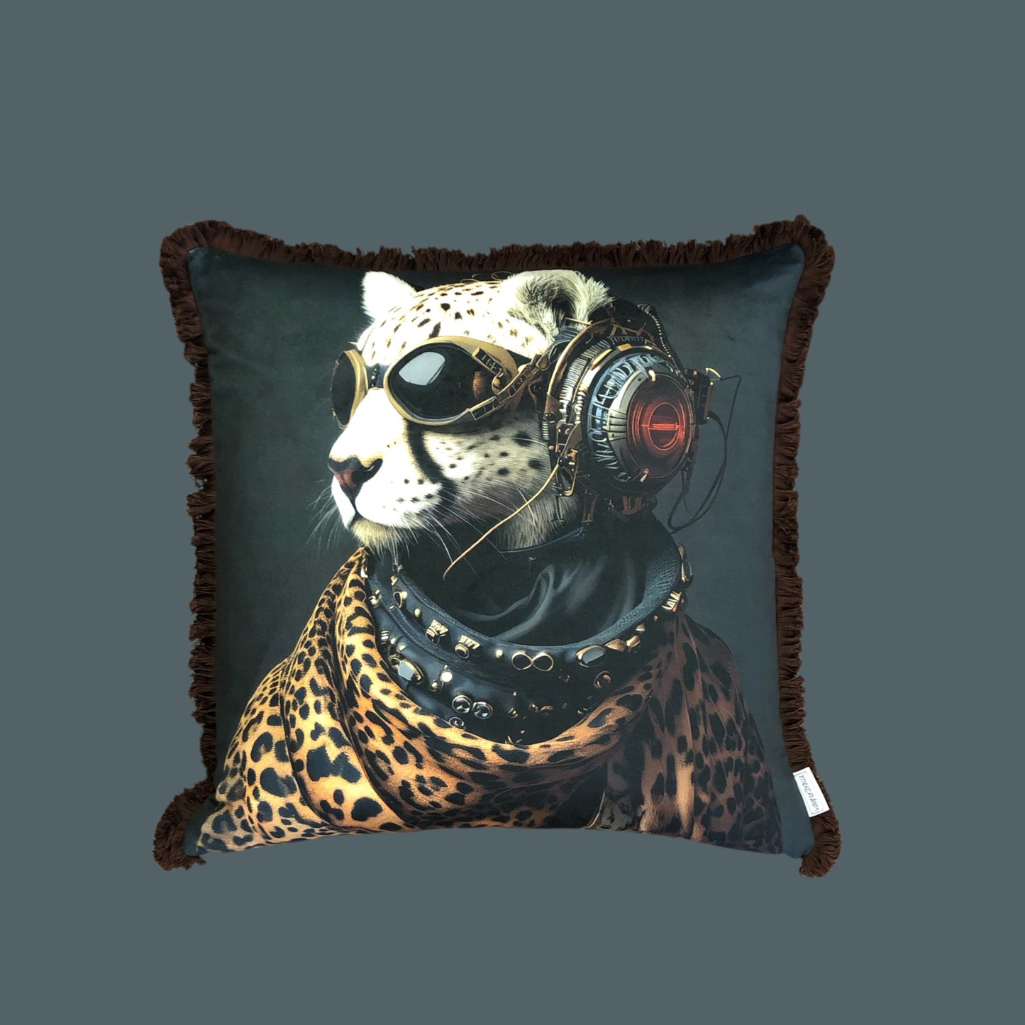 Cooles samtweiches Kissen Gepard mit Leo und Sturmbrille