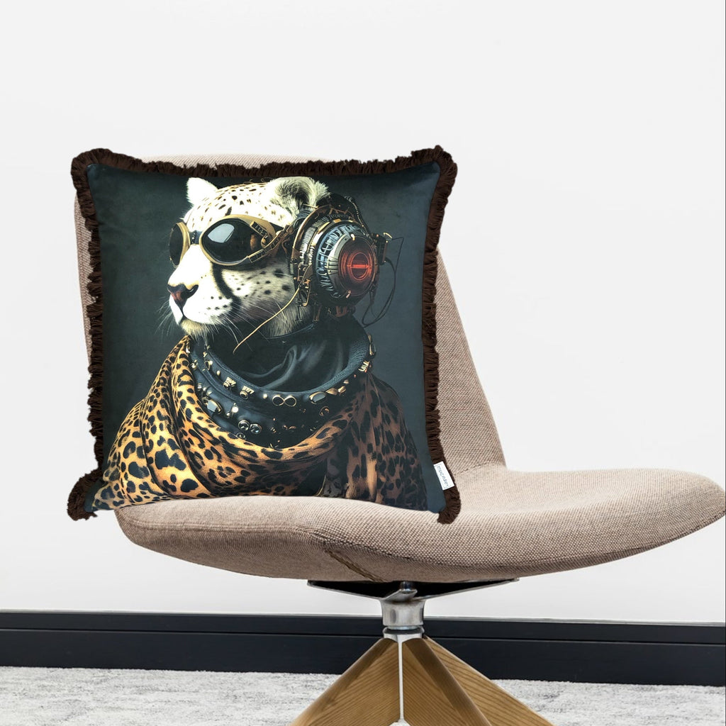 Cooles samtweiches Kissen Gepard mit Leo und Sturmbrille