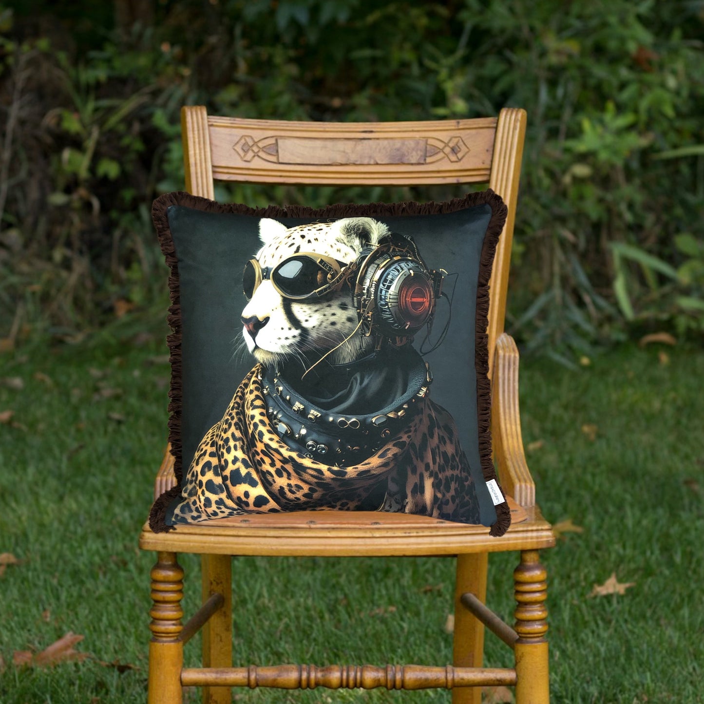 Cooles samtweiches Kissen Gepard mit Leo und Sturmbrille