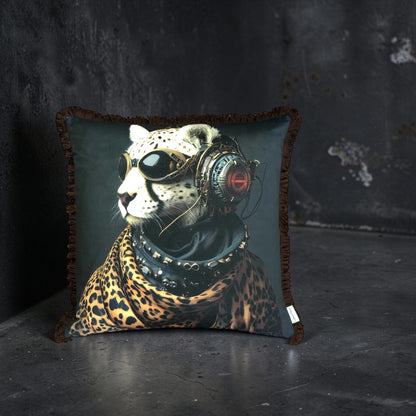 Cooles samtweiches Kissen Gepard mit Leo und Sturmbrille