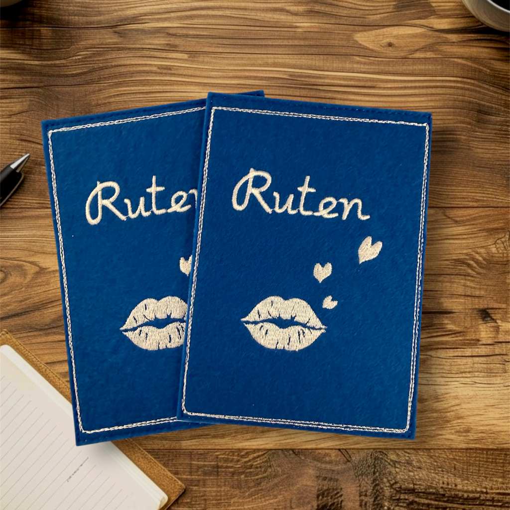 Gestickte Postkarte Ruten, Mehlsack, Herzen