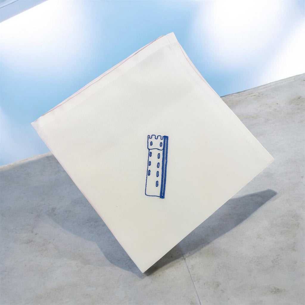 Bestickte Serviette oder Flaschentuch mit Ravensburger Mehlsack Turm