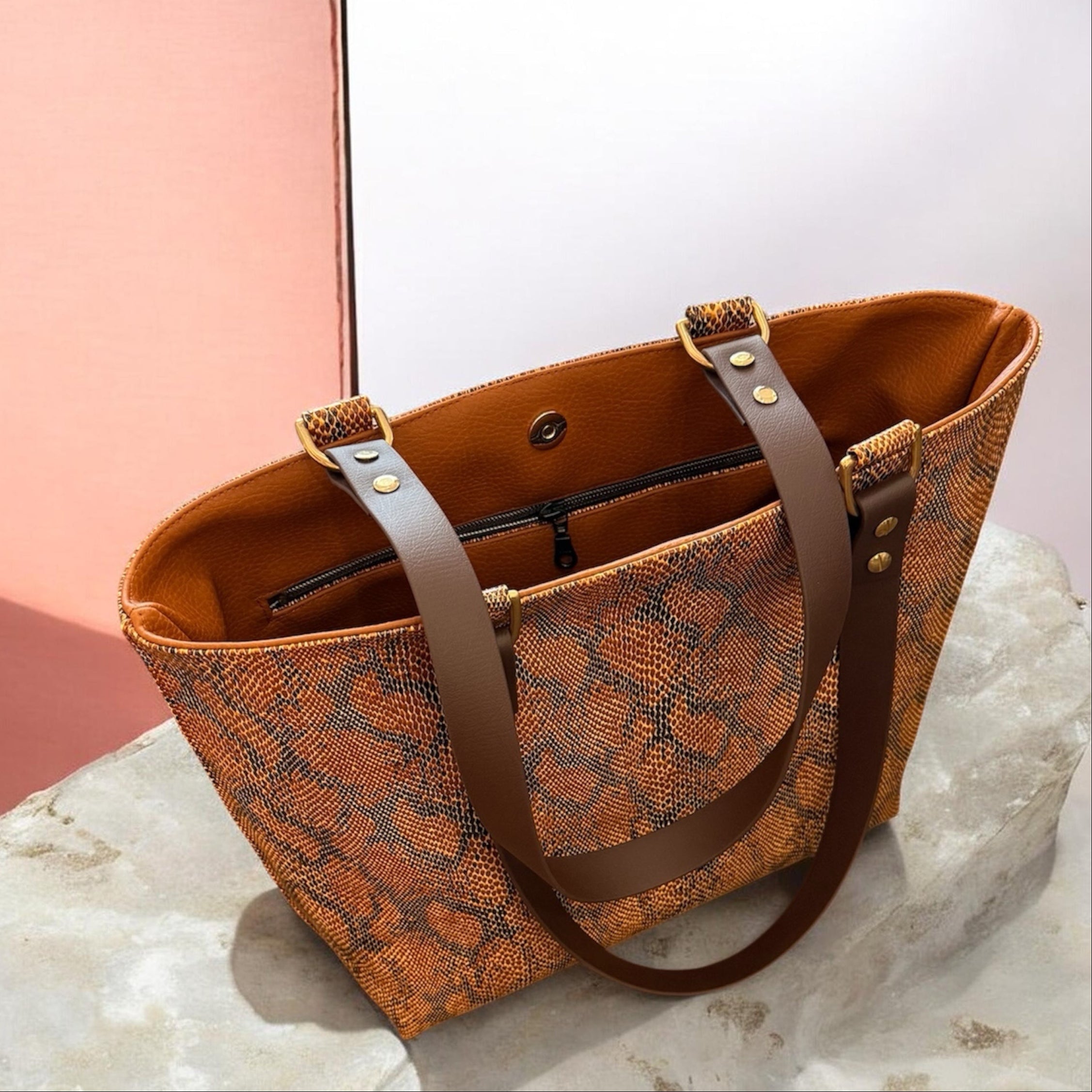 Shopper Tasche Brown Snake mit Sherry